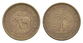 Либерия 1/2 цента 1937 KM 10 латунь 4614-851