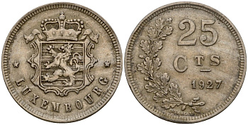 Люксембург 25 сантимов 1927 Шарлотта (1918-1964) KM 37 медно-никель 4577-1144