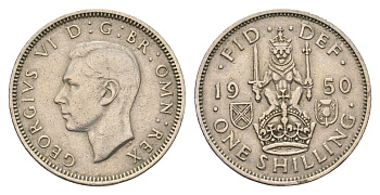 Великобритания 1 шиллинг 1950 Георг VI (1936-1952), Шотландский герб KM 877, Spink 4109 медно-никель 4699-447