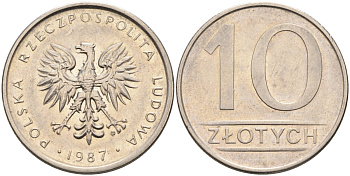 Польша 10 злотых 1987 MW KM 152.1, Parchimowicz 243d медно-никель 4563-211