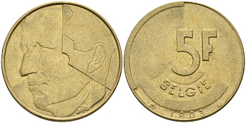 Бельгия 5 франков 1993 Belgie KM 164 латунь алюминиевая бронза    4592-1234