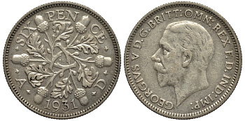 Великобритания 6 пенсов 1931 Георг V (1910-1936) KM 832, Spink 4041 серебро 4538-343