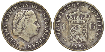 Нидерландские Антилы 1 гульден 1952 Юлиана (1948-1980) KM 2 серебро 36-843