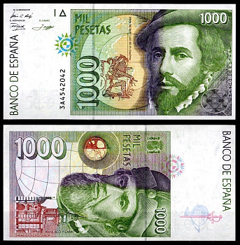 Испания 1000 песет 1992 Pick 163 бумага аUNC 8621-30-2-2