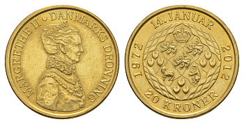 Дания 20 крон 2012 40 лет со дня коронации Королевы Маргреты II KM 945 алюминиевая бронза UNC 4650-1246