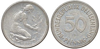 ФРГ 50 пфеннигов 1970 J KM 109, J. 384 медно-никель 4132-651
