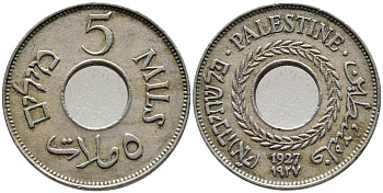 Израиль, Палестина 5 милсов 1927 Британская администрация KM 3 медно-никель 4551-1017