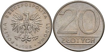 Польша 20 злотых 1988 MW Y 153.1 медно-никель 4187-732