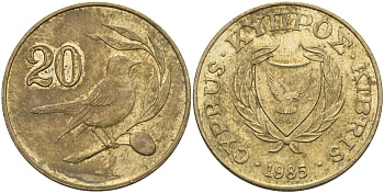 Кипр 20 центов 1985 KM 57.2 никель латунь 4140-725