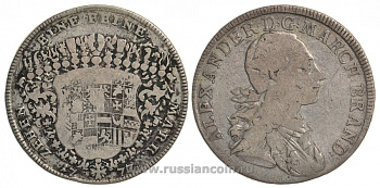 Бранденбург-Ансбах 1 талер 1777 G, Александр I KM 304, Dav. 2014 серебро 00-816-17