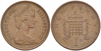 Великобритания 1 пенни 1980 Елизавета II (1952-2022) KM 915, Spink 4237 (B1) бронза 112-1258