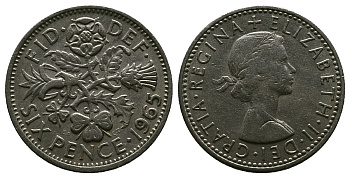 Великобритания 6 пенсов 1965 Елизавета II (1952-2022) KM 903, Spink 4149 медно-никель 4381-829