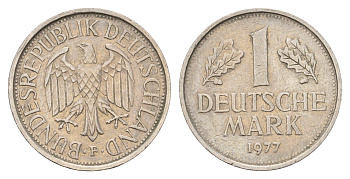 ФРГ 1 марка 1977 F KM 110, J. 385 медно-никель 186-1223