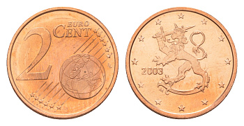 Финляндия 2 евроцента 2003 из ролла KM 99 сталь плакированная медью  UNC  M64-12