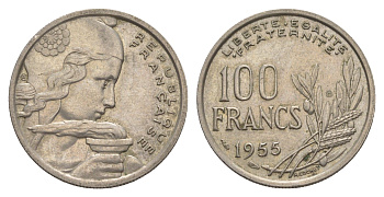 Франция 100 франков 1955 KM 919 медно-никель 4629-1024