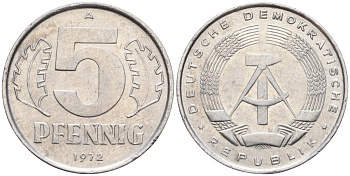 ГДР 5 пфеннигов 1972 A KM 9.1 алюминий 4143-721