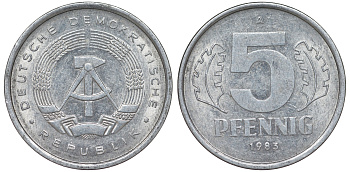 ГДР 5 ПФЕННИГОВ 1983 A КМ 9.2 алюминий 62-442