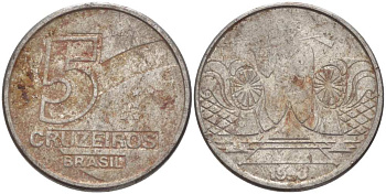 Бразилия 5 крузейро 1990 фермер KM 618.1 нержавеющая сталь 3851-951