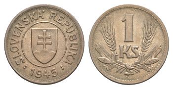 Словакия 1 крона 1945 KM 6 медно-никель aUNC 4644-929