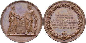 АВСТРО-ВЕНГРИЯ МЕДАЛЬ 1847 ВОСЬМАЯ МЕДИЦИНСКАЯ ВЫСТАВКА В ШОПРОНЕ 11-17 АВГУСТА 1847 ГОДА, ДИАМЕТР 41 ММ., МЕДАЛЬЕР I.D. BOEHM Brett 2443 бронза 1088-1-64