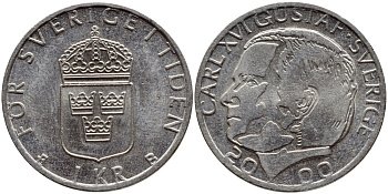 Швеция 1 крона 2000 Карл XVI Густав (1973- ) KM 852а медно-никель 4364-3557