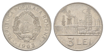 Румыния 3 лей (лея) 1963 KM 91 сталь плакированная никелем 3459-732