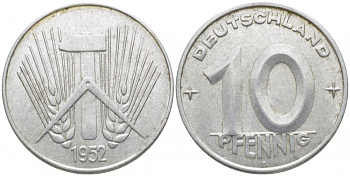 ГДР 10 пфеннигов 1952 A KM 7 алюминий 3856-234