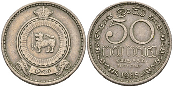 Цейлон 50 центов 1965 KM 132 медно-никель 4566-751