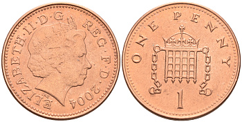 Великобритания 1 пенни 2004 Елизавета II (1952-2022) KM 986, Spink 4710 (B5) сталь плакированная медью 4588-557