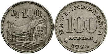 Индонезия 100 рупий 1973 хижина минангкабау KM 36 медно-никель 4171-1235