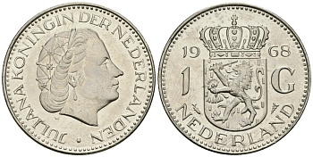Нидерланды 1 гульден 1968 Юлиана (1948-1980) KM 184a никель UNC 4579-525