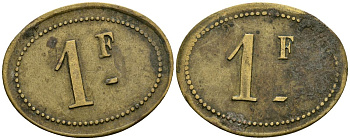 Франция 1 франк XIX-XX век ресторанный жетон латунь 4166-636