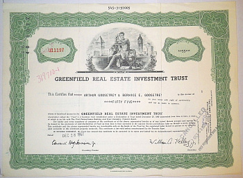 США, Greenfield Real Estate Investment Trusts 55 акций 1967 бумага 00-00