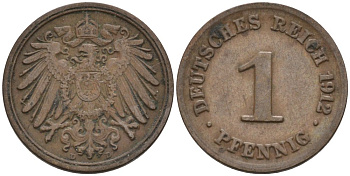 Германия 1 пфенниг 1912 D KM 10, J. 10 медь 4576-238