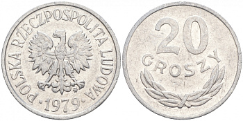 ПОЛЬША 20 ГРОШЕЙ 1979 MW KM А47 алюминий 4516-543