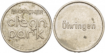 ГЕРМАНИЯ ЖЕТОН НА МОЙКУ АВТОМОБИЛЯ CLIAN PARK, OHRINGEN, KARCHER белый металл 4544-841