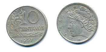 БРАЗИЛИЯ 10 СЕНТАВО 1967 KM 578.1 медно-никель 51-5143