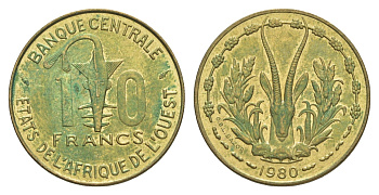 Западная Африка (BCEAO) 10 франков 1980 Центральный банк государств Западной Африки KM 1a медь алюминий никель 4642-241