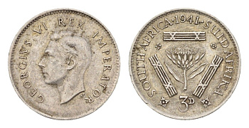 ЮАР 3 пенса 1941 Георг VI (1936-1952) KM 26 серебро 4564-716