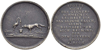 ГЕРМАНИЯ МЕДАЛЬ ND ЛИСА И ЖУРАВЛЬ, НЕМЕЦКАЯ ПОГОВОРКА, ДИАМЕТР 28 ММ. железо 4529-1255