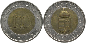 ВЕНГРИЯ 100 ФОРИНТОВ 1997 KM 721 биметалл 181-742