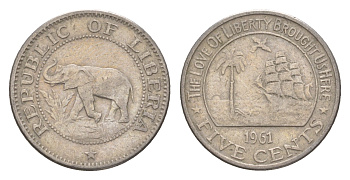 Либерия 5 центов 1961 KM 14 медно-никель 4659-449