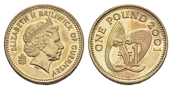 Гернси 1 фунт 2001 Елизавета II (1952-2022) KM 110 никель латунь UNC 4646-1055