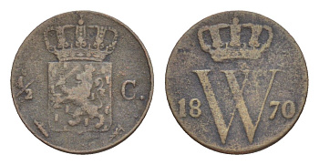 Нидерланды 1/2 цента 1870 KM 90 медь 4644-822