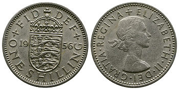 Великобритания 1 шиллинг 1956 Елизавета II (1952-2022), Английский герб KM 904, Spink 4147 медно-никель 4384-344