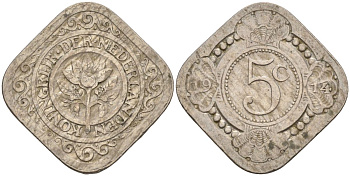 Нидерланды 5 центов 1914 Вильгельмина (1890-1948) KM 153 медно-никель 4592-836