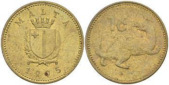 Мальта 1 цент 1995 ласка, горностай KM 93 никель латунь 4585-1228