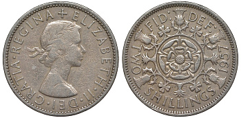 Великобритания 2 шиллинга (флорин) 1957 Елизавета II (1952-2022) KM 906, Spink 4146 медно-никель 4123-924