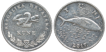 Хорватия 2 куны 2017 тунец, легенда на хорватском KM 10 медно-никель aUNC 4513-855