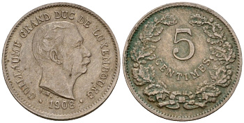 Люксембург 5 сантимов 1908 Вильгельм IV (1905-1912) KM 26 медно-никель 4602-342